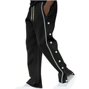 Mens Basketball Tear Away Pants High Split Snap Button Post Surgery Casual Baggy Straight-Leg Sweatpants with Pockets
